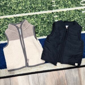 Carters Sherpa Vest + Puffer Vest Set — Cream & Black Bundle -6M
